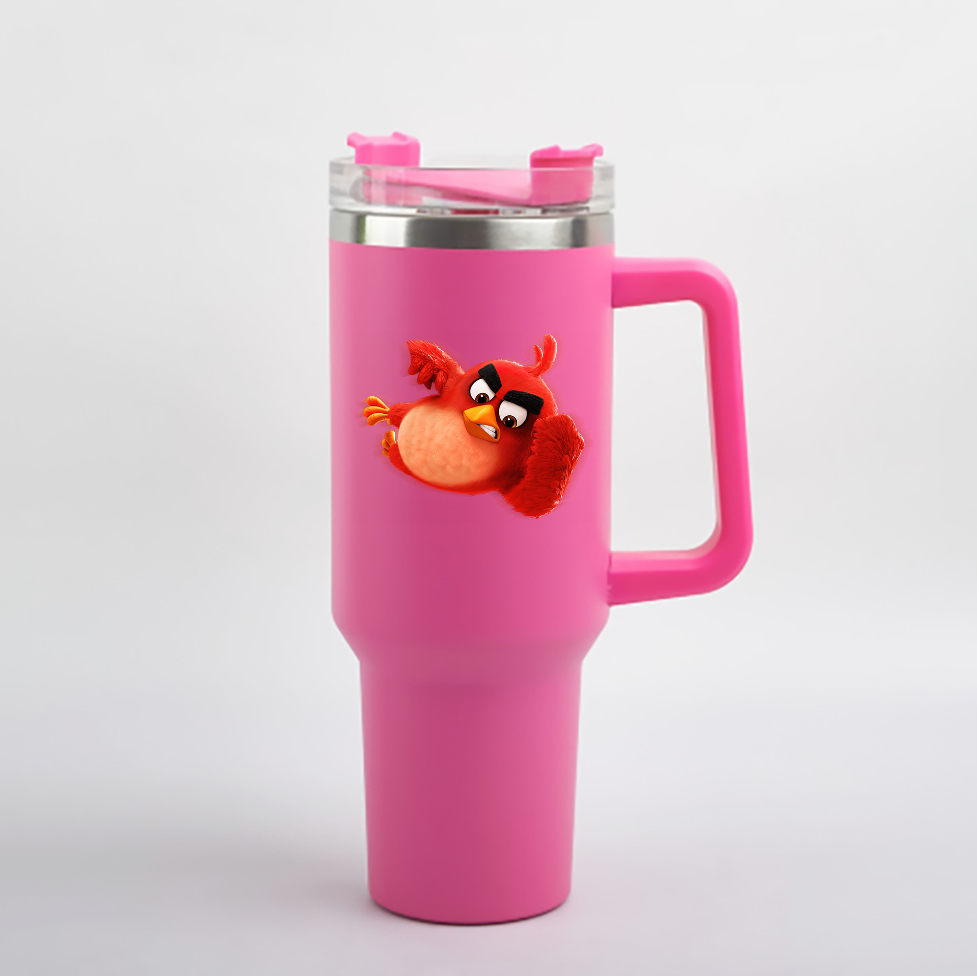 （画像用） Angry Birds アングリーバード 1200mL車用タンブラー - クリスタルステッカー（プラスチックストロー付き）